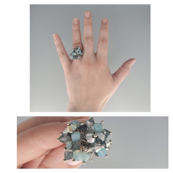 Swarovski Shades of Blue Beaded Ring - Picture 1 of 10